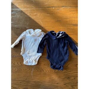 Baby Gap 3-6 Months Bodysuit Lot Set of 2 Peter Pan Collar Navy Ivory Cotton